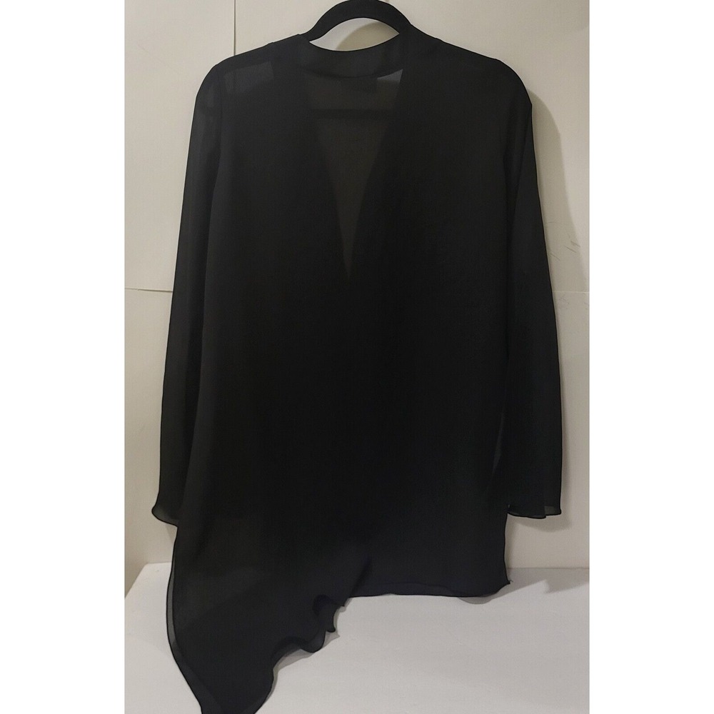 Vintage,La Palapa, Black Chiffon Asymetric Women's Top, Bell Sleeves, Size M USA - Picture 4 of 8